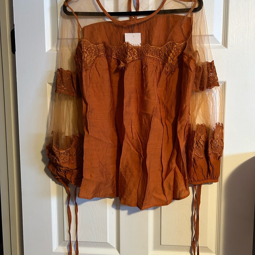 Elegant Rust Lace Women's Top